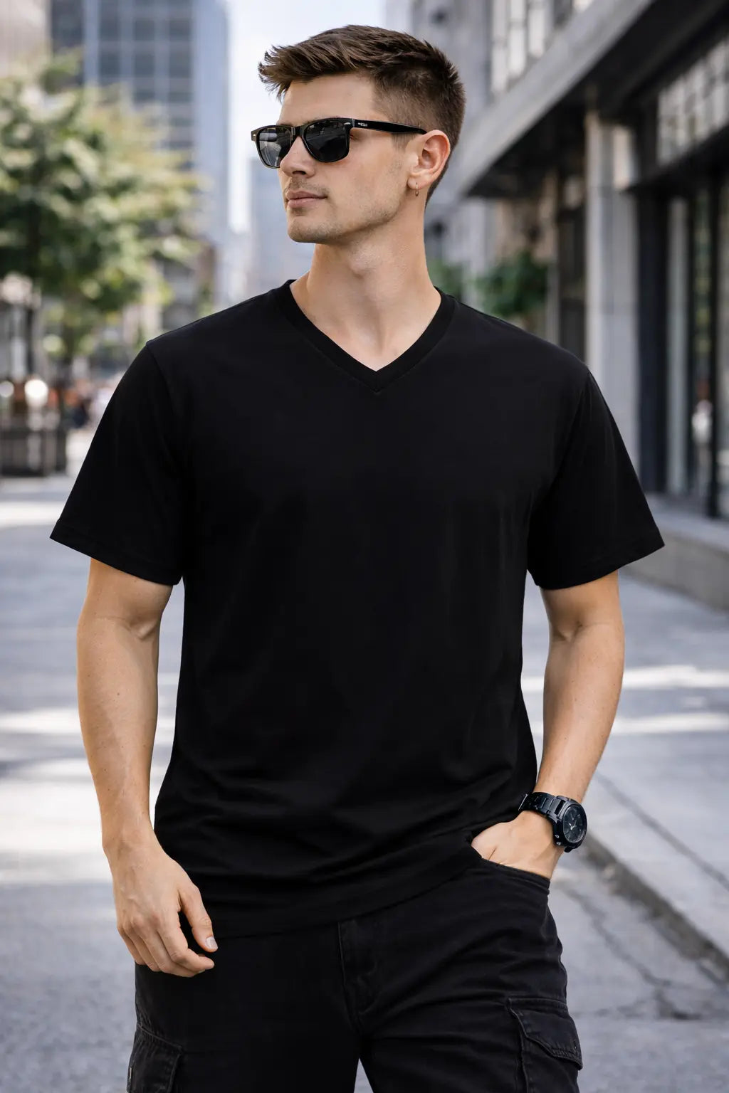 Men classic plain V Neck T-Shirt / 100% cotton Kool Styles