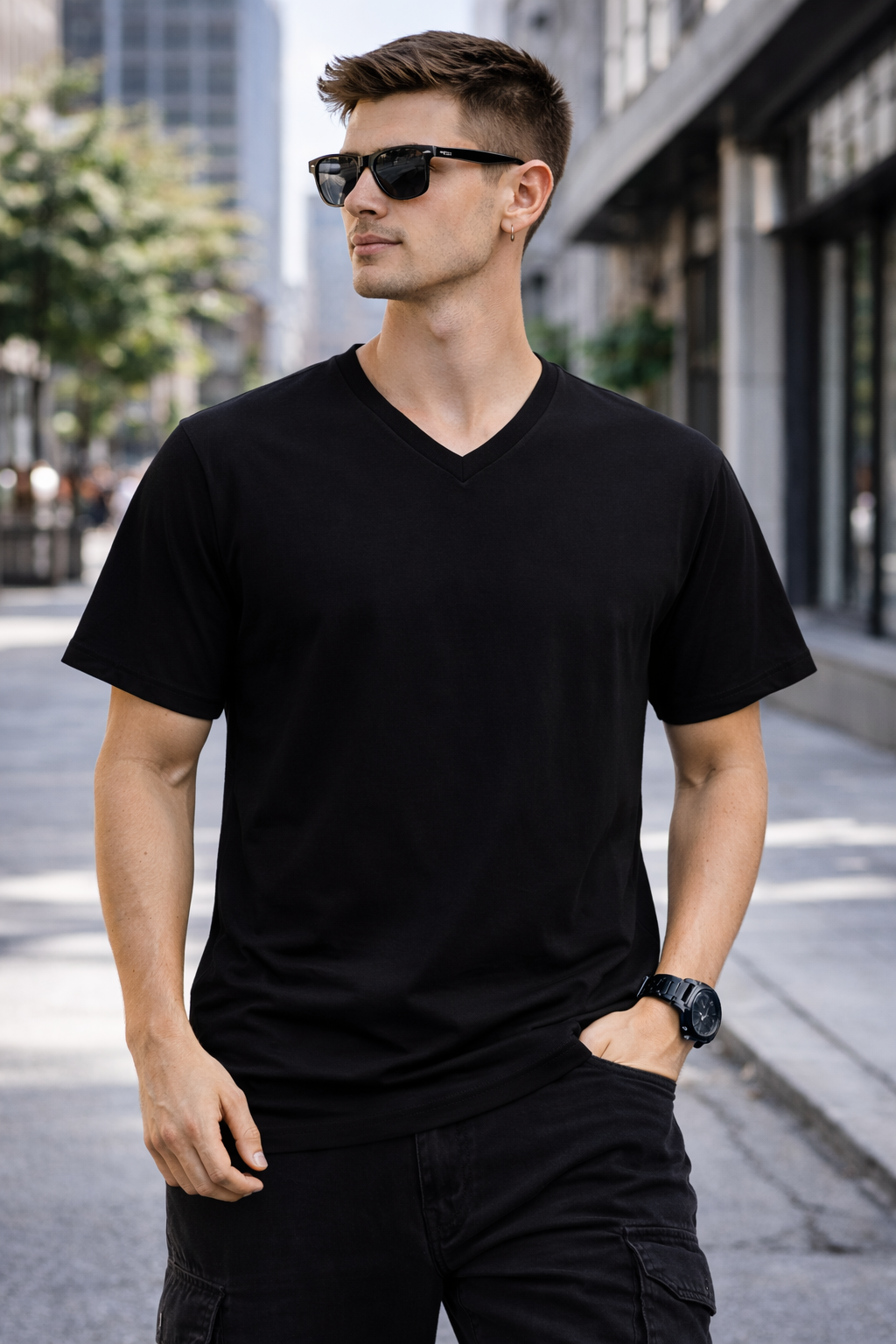 Men classic plain V Neck T-Shirt / 100% cotton
